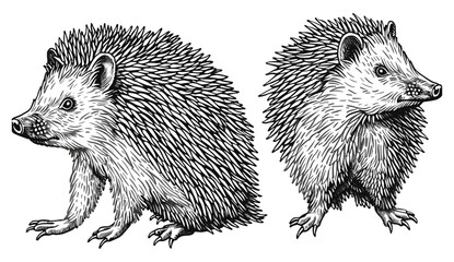 Hedgehog vector illustration, vintage ink sketch, isolated wild pet art, engraved line art, wildlife vector set, nature background, forest hedgehog, wild animal drawing