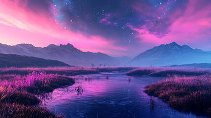 Fototapeta premium A beautiful landscape with a river and mountains in the background