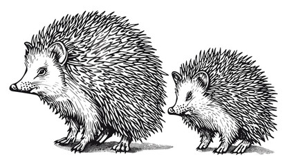 Vintage hedgehog illustration vector, isolated wild pet sketch, line art engraving, animal vector set, nature background, ink drawing, hedgehog art, wildlife vector, wild animals art