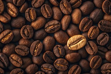 Fototapeta premium Specialty arabica coffee beans arranged creatively with a contrasting single bean in the center