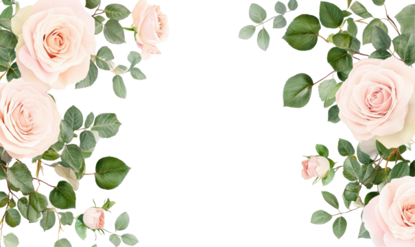 pink roses frame on transparent background