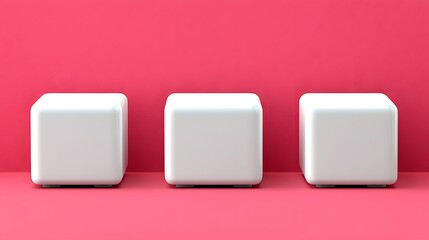 Minimalist Geometric White Cubes Arranged on a Colorful Pink Background in Contemporary Design
