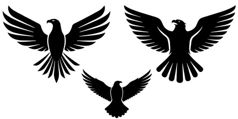 Three black stylized eagle vectors.