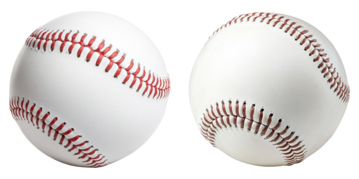 Two baseballs with red stitching isolated on transparency background