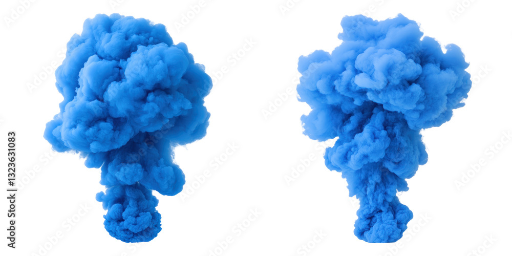 Poster vibrant blue smoke clouds isolated on transparency background, creating dynamic visual
