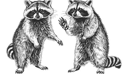 Raccoon illustration vector, vintage engrave wild pet line sketch, isolated animal background, raccoon vector art, wildlife drawing, forest pet sketch, animal collection © aura studio