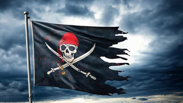 jolly roger pirate flag waving on the wind