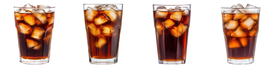 Four glasses of with ice on transparency background