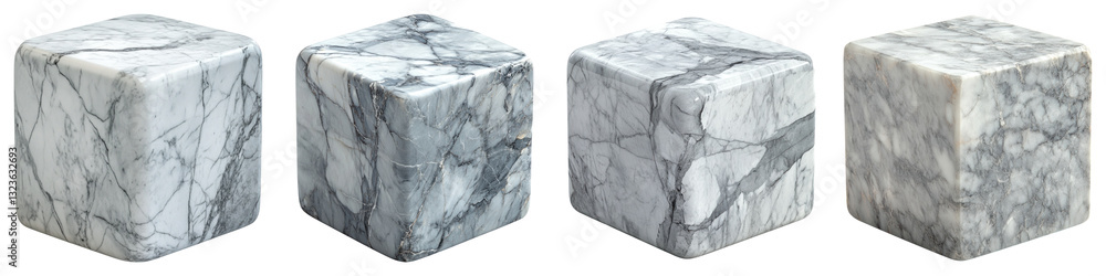 Poster marble cubes with grey veining isolated on transparency background