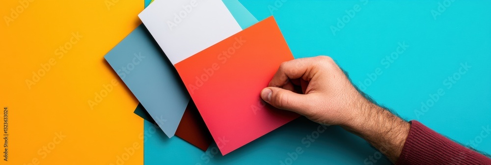 Poster minimalist design innovation color-block workspace tool showcasing digital collaboration, creative t