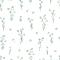 Seamless pattern of wildflowers. Natural background from sketches of plants.