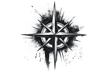 Compass wind rose illustration in graffiti style with a black and white aesthetic on a white background