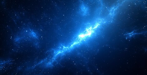 Naklejka premium Glowing Nebula and Starfield in Deep Blue Space Exploration Concept