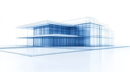 Obraz premium Architectural Design: Modern Glass House Blueprint