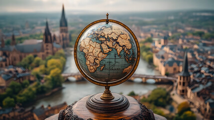 digital globe, Communication technology with global internet network connected in Europe. Telecommunication and data transfer european connection links. IoT, finance, business, blockchain, security.	