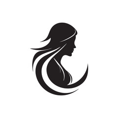Elegant Woman Silhouette Logo – Beauty and Hair Design Icon in Black and White, Stylized Female Profile with Flowing Hair – Modern Minimalist Beauty Symbol.