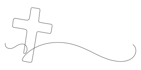 Cross. Continuous line drawing. Christianity religion concept. Frame border.
