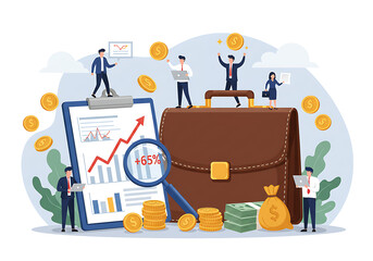 Business Growth and Financial Success Illustration – Business Briefcase, Data Analytics, and Investment Concept