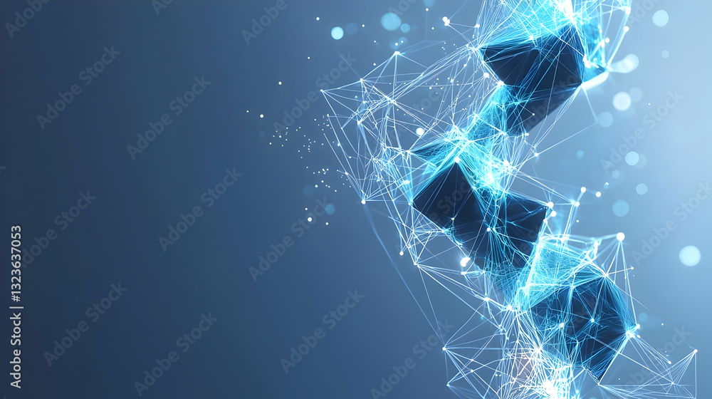 Aufkleber abstract blue geometric network design with glowing particle connections in a dark background