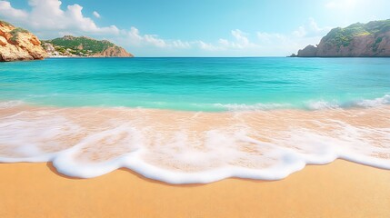 Obraz premium Idyllic Beach Scene With Turquoise Water And Sandy Shore