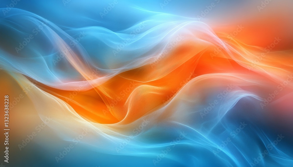 Poster abstract intertwined flowing ribbons of colorful energy, fluid lines background with text space