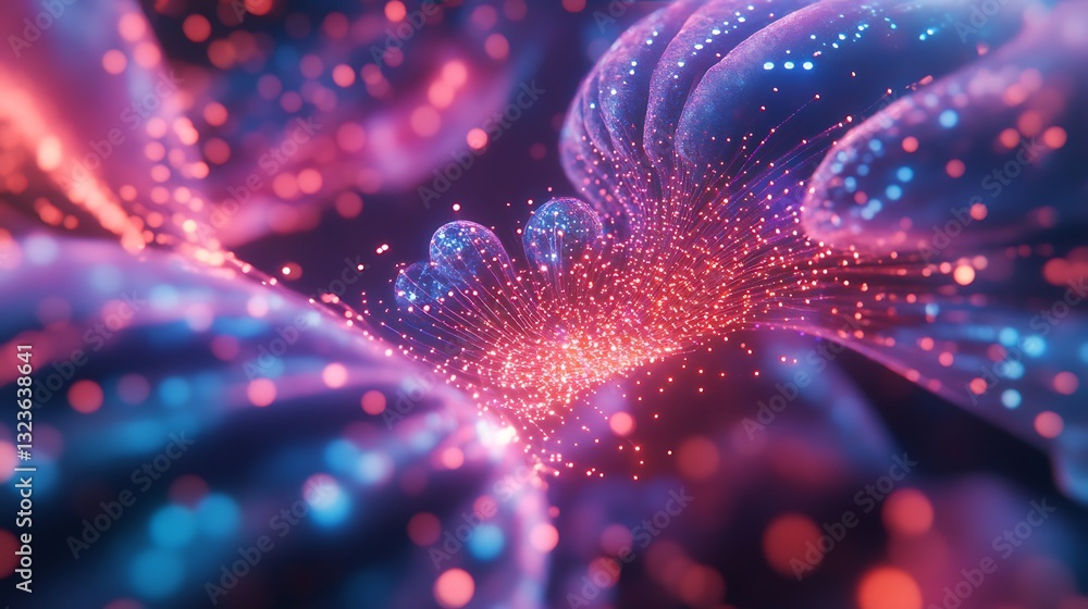 Poster abstract light display with red and blue illumination: captivating digital art sparkles and shimmers