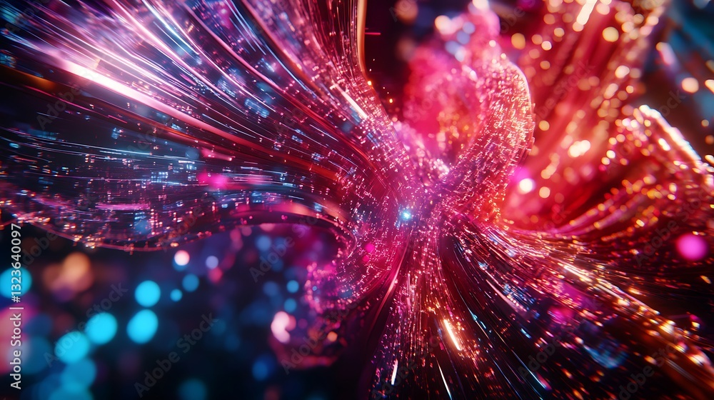 Poster abstract light stream: futuristic glowing data flow with vibrant colors and dynamic energy visualiza