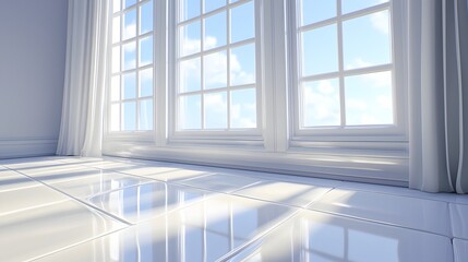 Fototapeta premium Bright and Airy Interior with Large Windows Bringing Natural Light into a Modern Space