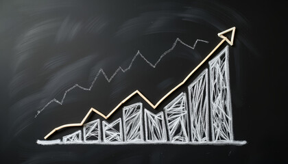 Rising graph on chalkboard illustrating inflation concept, economic crisis