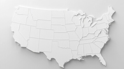 White Textured Map of the United States on a Light Background