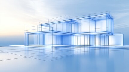 Fototapeta premium Modern Architectural Design: Blueprint of a Luxurious Glass House by the Sea