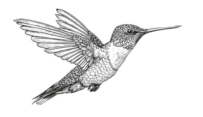 Hummingbird vector illustration, black and white engraving, tropical bird art, hand-drawn hummingbird, ink sketch, bird silhouette, colibri sketch, vintage bird drawing