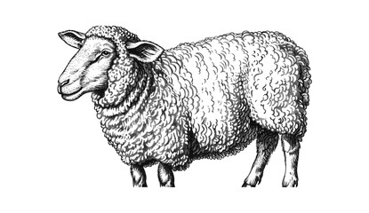 Farm animal vector, vintage ram sketch, hand drawn mutton silhouette, isolated lamb illustration, black and white ink drawing, sheep art, rustic farm scene, livestock illustration