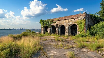 Obraz premium Staten Island NY - Battery Weed: A Historic Fort and Landmark in the Ruins of Old Battle Site