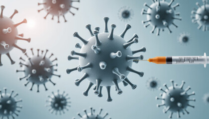 Molecular vaccination process with antibodies surrounding virus, health science