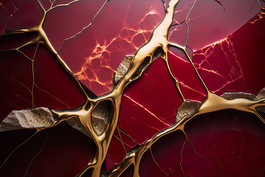 Beautiful marble abstract background with a mix of burgundy, gold and red colours.