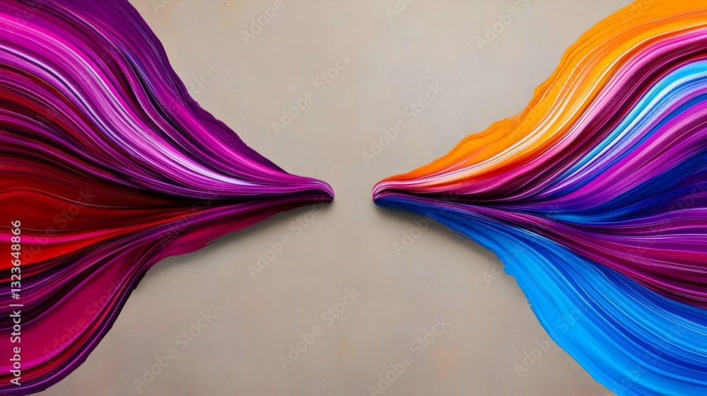 Aufkleber abstract colorful wavy design with smooth fluid lines on textured light brown surface
