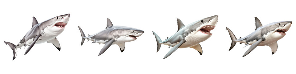 Naklejka premium Great white sharks isolated on transparency background, showcasing their fierce expressions
