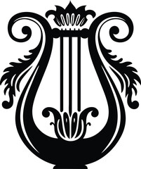 Elegant curves and Elegant Harp decorative element silhouette vector illustration, elegant curves and Elegant Harp line art vector