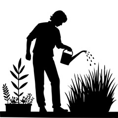 vector graphic illustrates plants and gardening activities.