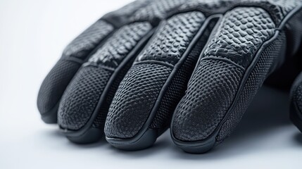A pair of premium quality work gloves, their dark hue contrasting against the pristine white backdrop, stood ready to provide enhanced grip and protection in a variety of demanding tasks.