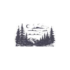Fototapeta premium Mountain forest logo style icon design template vector illustration