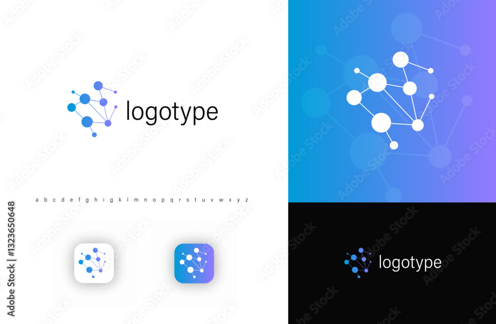 Poster interconnected nodes logo, symbolizing networks, data, and innovation. ideal for tech startups, ai, 