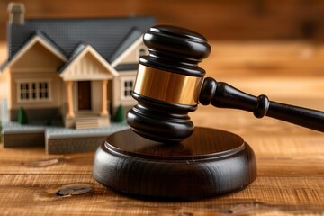 Close-up Shot of Gavel and Miniature House on Sounding Block