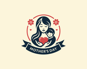 Happy Mother's Day logo design vector template. Mother and children logo.