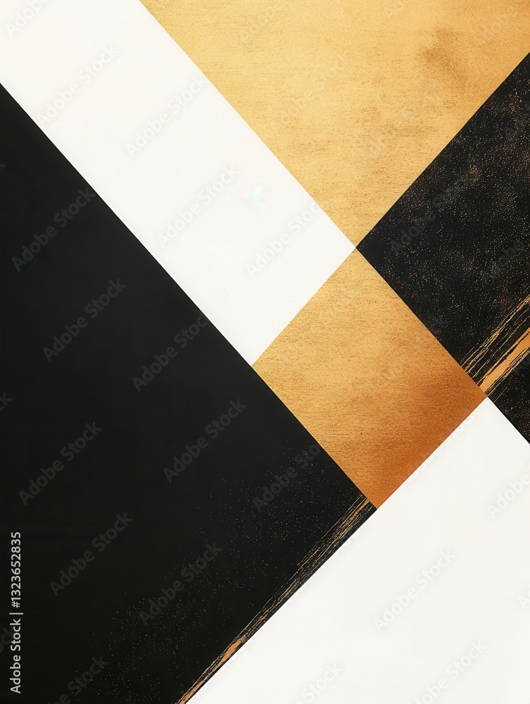 Poster overlapping geometric shapes in black, white, and gold create a modern minimalist aesthetic perfect 