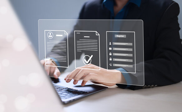 Complete an online survey Register with an online registration form Register a new user Complete an application form with personal information to create an account on the website.