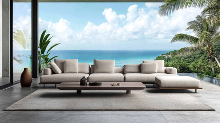 Modern interior in luxury vacation villa. 
