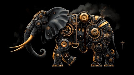 Obraz premium Steampunk Elephant A Majestic Machine of Gears and Steam, a Masterpiece of Mechanical Art