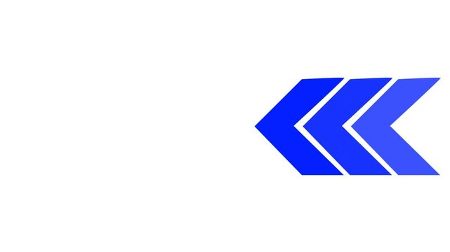 looping swipe left blue arrow sign pointing to the right isolated animation.  Left directional arrow background illustration concept alpha channel